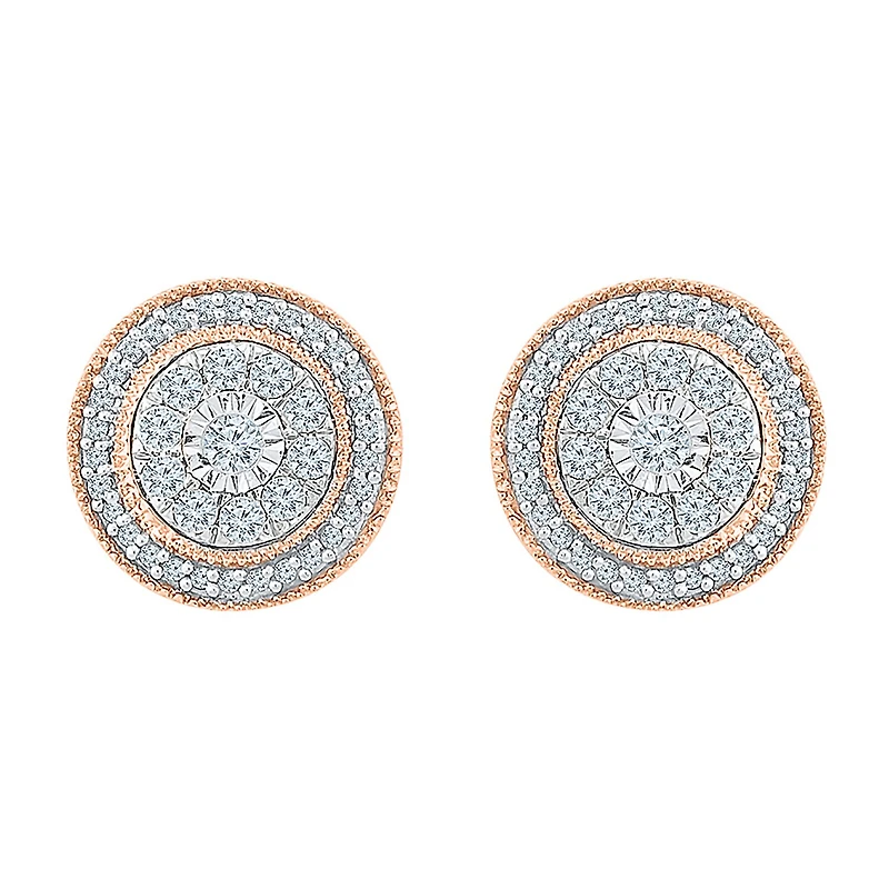 1/ CT. T.W. Natural White Diamond 10K Two Tone Gold 10.9mm Stud Earrings