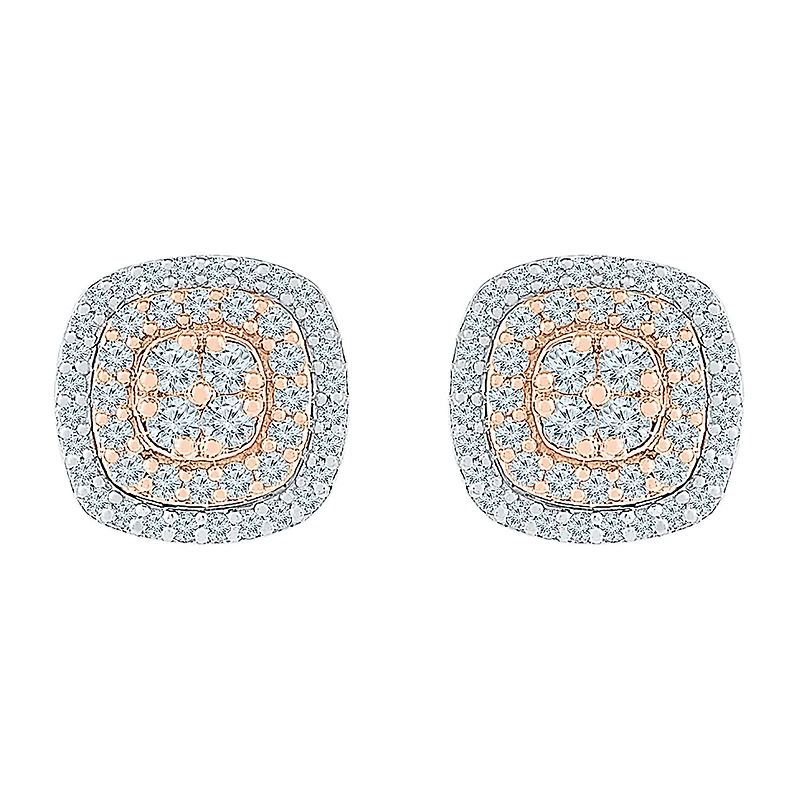 1 CT. T.W. Natural White Diamond 10K Two Tone Gold 10.9mm Stud Earrings