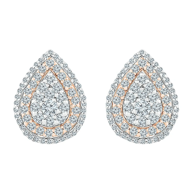 1 CT. T.W. Natural White Diamond 10K Two Tone Gold 13.4mm Pear Stud Earrings