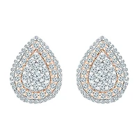 1 CT. T.W. Natural White Diamond 10K Two Tone Gold 13.4mm Pear Stud Earrings