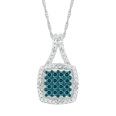 Womens 1/6 CT. T.W. Natural Blue Diamond Sterling Silver Cushion 18 Inch Pendant Necklace