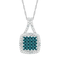 Womens 1/6 CT. T.W. Natural Blue Diamond Sterling Silver Cushion 18 Inch Pendant Necklace