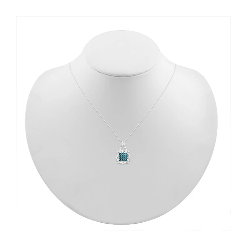 Womens 1/6 CT. T.W. Natural Blue Diamond Sterling Silver Cushion 18 Inch Pendant Necklace