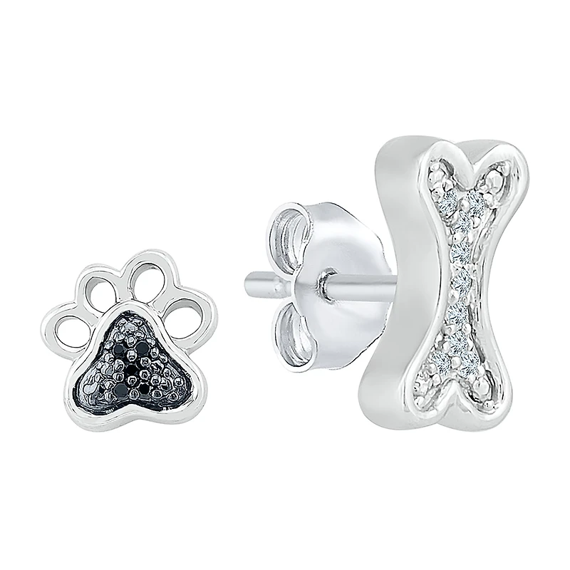 Mismatched Womens Diamond Accent Natural Black Diamond Sterling Silver Drop Earrings