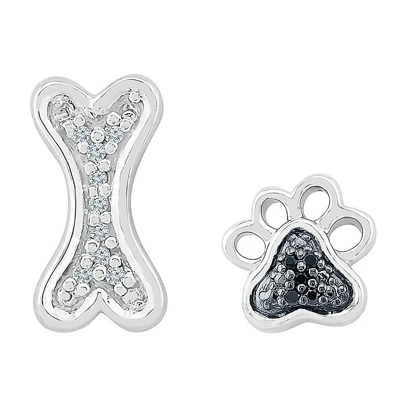 Mismatched Womens Diamond Accent Natural Black Diamond Sterling Silver Drop Earrings