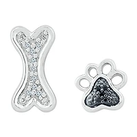 Mismatched Womens Diamond Accent Natural Black Diamond Sterling Silver Drop Earrings