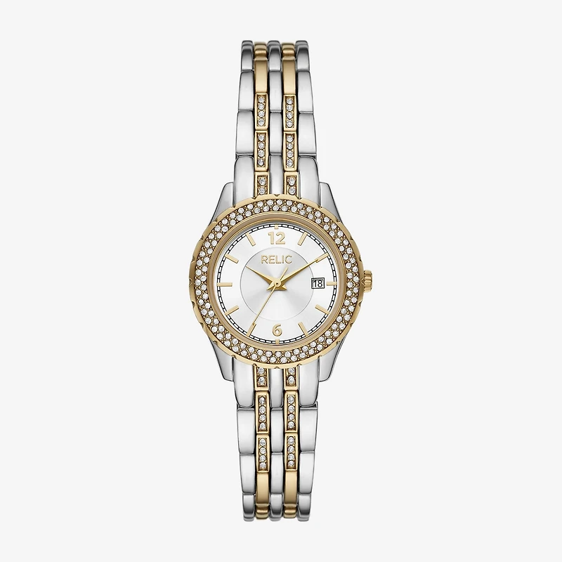 Relic By Fossil Womens Crystal Accent Two Tone Bracelet Watch Zr12656