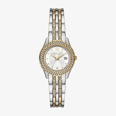 Relic By Fossil Womens Crystal Accent Two Tone Bracelet Watch Zr12656