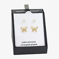 Sparkle Allure Womens Cubic Zirconia 14K Gold Over Brass Butterfly 2 Pair Earring Set
