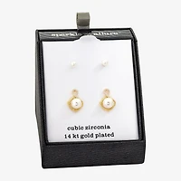 Sparkle Allure Womens Simulated Pearl 14K Gold Over Brass 2 Pair Earring Set
