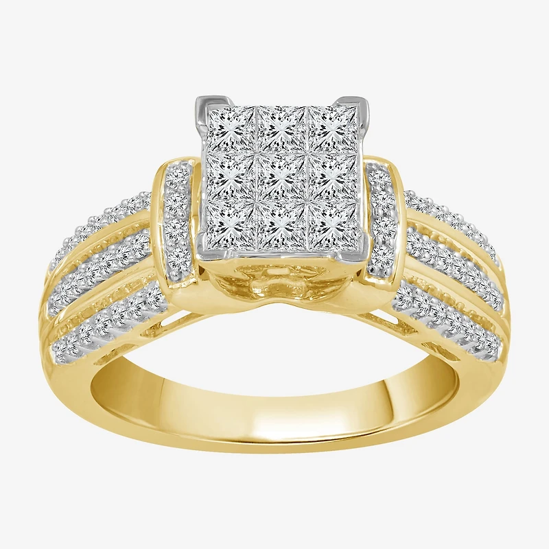 1 CT.T.W. Natural Diamond Side Stone Engagement Ring in 10K or 14K Gold
