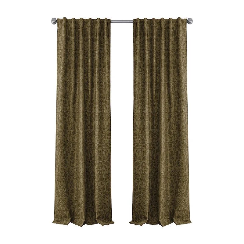 Threadmade Antonia Floral Damask Back Tab Embellished Blackout Single Curtain Panel
