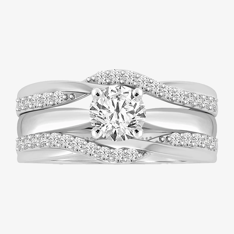 Womens 1/3 CT. T.W. Natural White Diamond 14K Gold Wedding Ring Guard