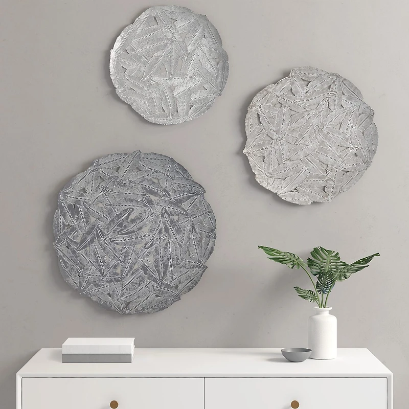 Madison Park Rosalie Textured Feather Metal Disc 3-pc. Wall Art Set