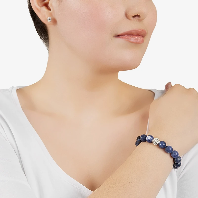 Sparkle Allure Stretch Bracelet & Stud Earring Womens Blue Sodalite Pure Silver Over Brass 2-pc. Jewelry Set