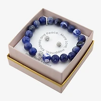 Sparkle Allure Stretch Bracelet & Stud Earring Womens Blue Sodalite Pure Silver Over Brass 2-pc. Jewelry Set