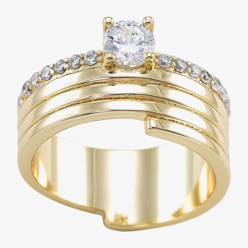 Sparkle Allure Wrap Womens Cubic Zirconia Pure Silver Over Brass Round Cocktail Ring