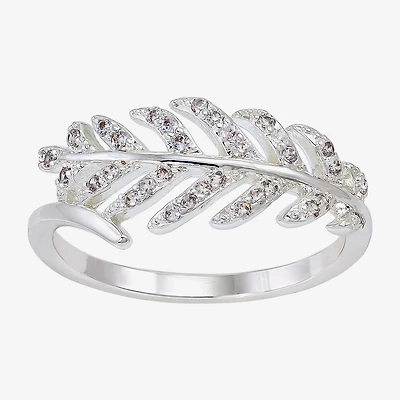Sparkle Allure Leaf Bypass Womens 9M Cubic Zirconia Pure Silver Over Brass Band
