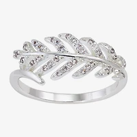 Sparkle Allure Leaf Bypass Womens 9M Cubic Zirconia Pure Silver Over Brass  Band