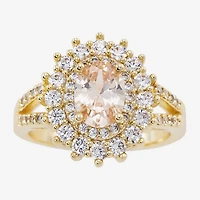 Sparkle Allure Womens Champagne Cubic Zirconia 14K Gold Over Brass Oval Halo Cocktail Ring