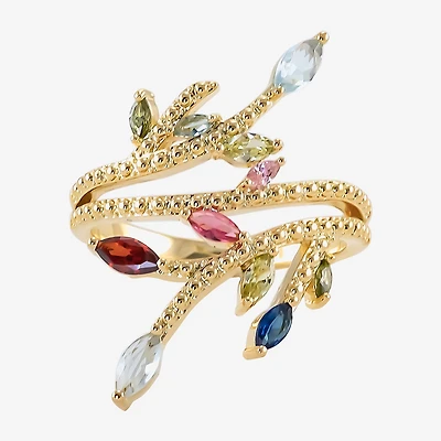 Sparkle Allure Bypass Wrap Womens Multi Color Cubic Zirconia 14K Gold Over Brass Cocktail Ring