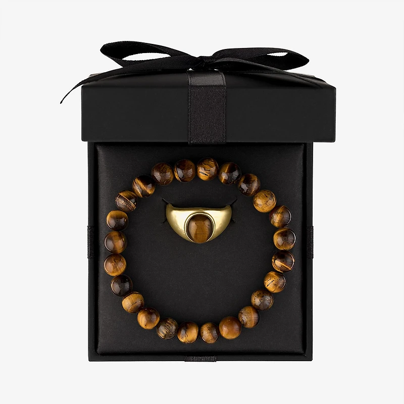 Mens Brown Tiger's Eye 14K Gold Over Silver 2-pc. Jewelry Set
