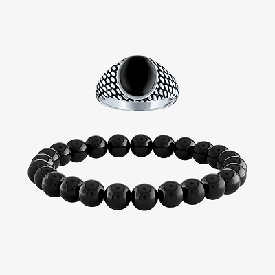 Mens Genuine Black Onyx Sterling Silver 2-pc. Jewelry Set