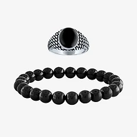 Mens Genuine Black Onyx Sterling Silver 2-pc. Jewelry Set