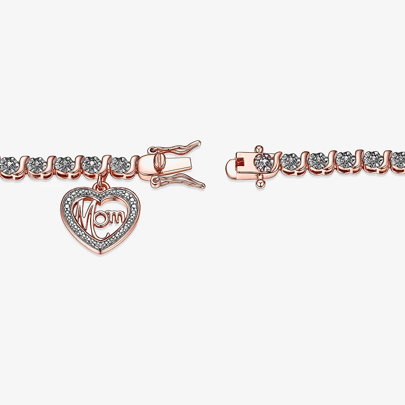 Sparkle Allure Mom Womens Natural Diamond Accent Pure Silver Over Bronze Heart 7.25 Inch Tennis Bracelet