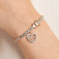 Sparkle Allure Mom Womens Natural Diamond Accent Pure Silver Over Bronze Heart 7.25 Inch Tennis Bracelet