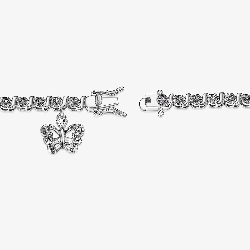 Sparkle Allure Pure Silver Over Bronze Womens Natural Diamond Accent Pure Silver Over Bronze Butterfly Round 7.25 Inch Tennis Bracelet
