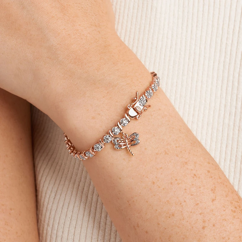 Sparkle Allure Dragonfly 14k Rose Gold Over Bronze Womens Natural Diamond Accent Round 7.25 Inch Tennis Bracelet