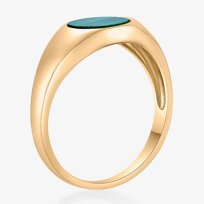 Womens Genuine Green Malachite Sterling Silver Round Cocktail Ring