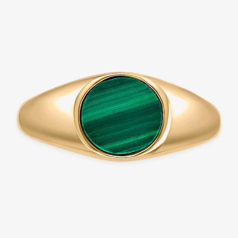 Womens Genuine Green Malachite Sterling Silver Round Cocktail Ring
