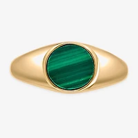 Womens Genuine Green Malachite Sterling Silver Round Cocktail Ring