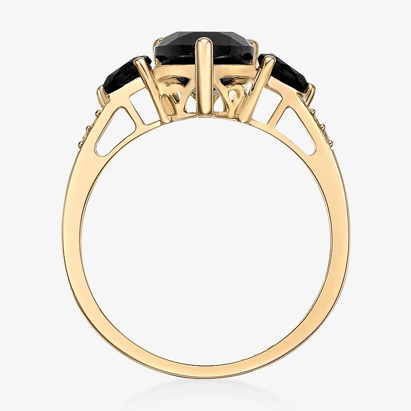 Womens Genuine Black Onyx 10K Gold Pear Cocktail Ring