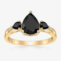 Womens Genuine Black Onyx 10K Gold Pear Cocktail Ring
