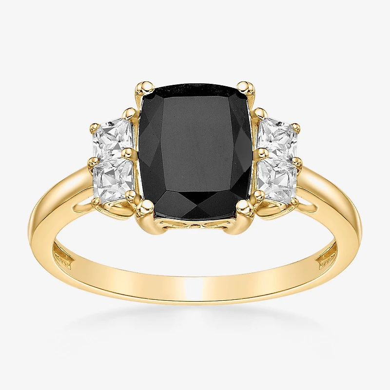 Womens Genuine Black Onyx 10K Gold Cushion Cocktail Ring