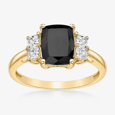 Womens Genuine Black Onyx 10K Gold Cushion Cocktail Ring