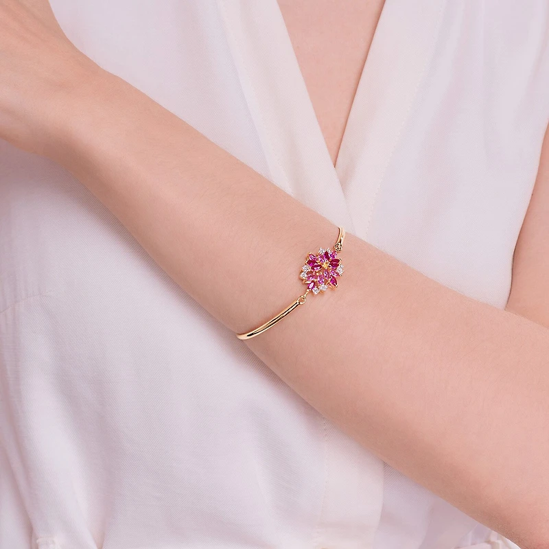 14K Gold over Silver Gemstone Flower Bangle Bracelet