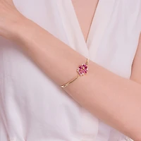 14K Gold over Silver Gemstone Flower Bangle Bracelet