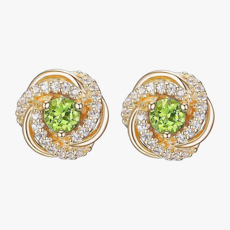 Genuine Green Peridot 18K Gold Over Silver 15.5mm Round Stud Earrings