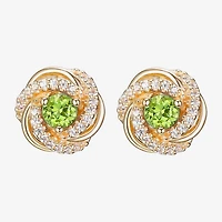 Genuine Green Peridot 18K Gold Over Silver 15.5mm Round Stud Earrings