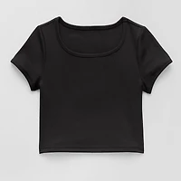 Xersion Ribbed Little & Big Kid Girls Scoop Neck Short Sleeve Active T-Shirt