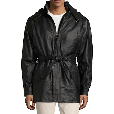 Vintage Leather Hooded Parka With Zip Out Lining - Big