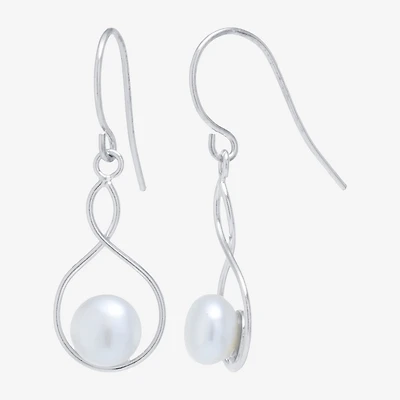 Silver Treasures Womens White Cultured Freshwater Pearl Sterling Silver Drop Earrings