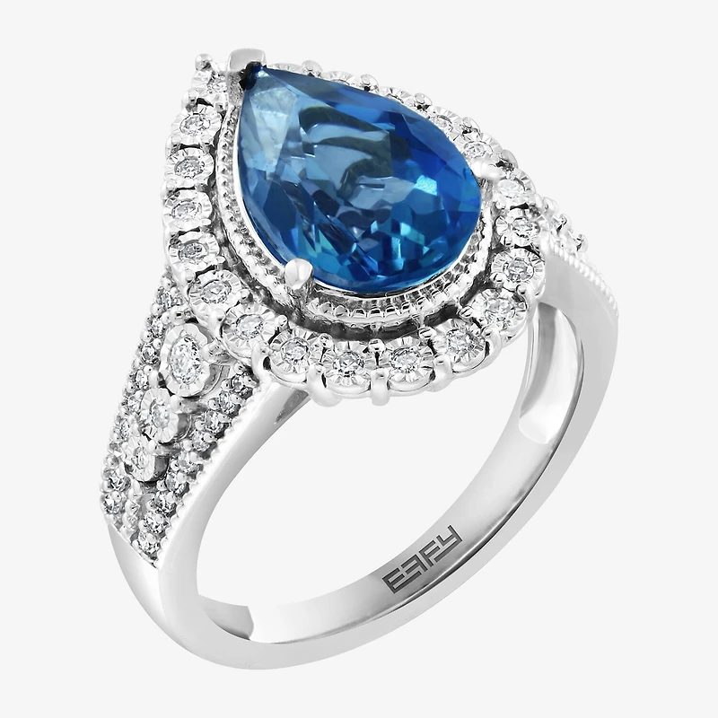 Effy Final Call Womens Genuine Blue Topaz & 1/ CT. T.W. Genuine Diamond 14K White Gold Cocktail Ring