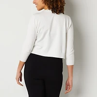 Perceptions Womens 3/4 Sleeve Beaded Trim Knit Shrug