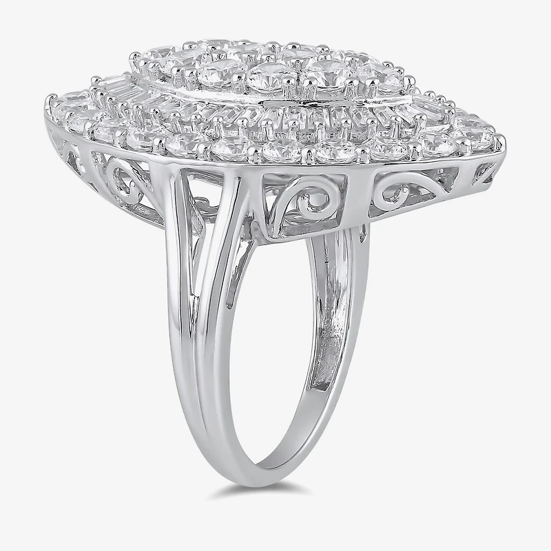 Womens 4 CT. T.W. Lab Grown White Diamond 10K Gold Marquise Cluster Halo Cocktail Ring