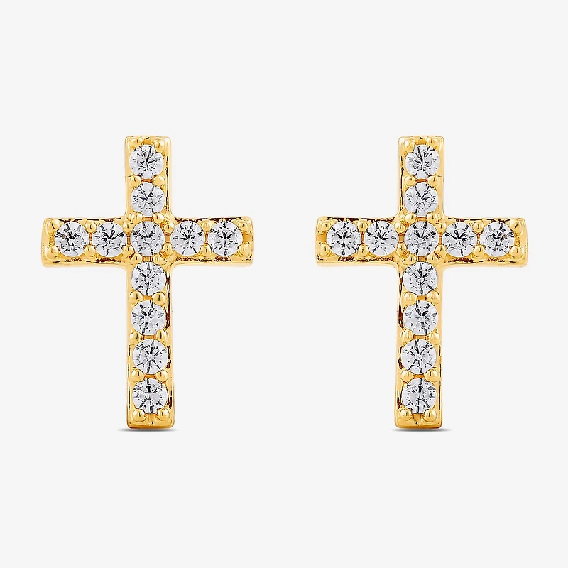 (I1-I2/ H) 1/6 CT. T.W. Lab Grown White Diamond 14K Gold Over Silver 9.4mm Cross Stud Earrings